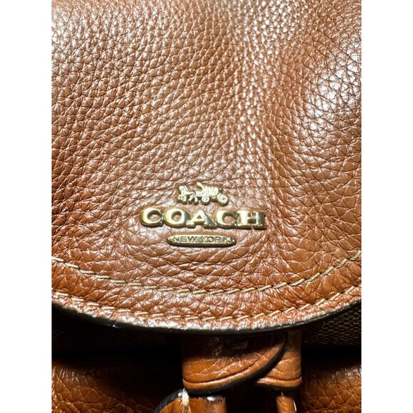 Coach C4120 Pennie Backpack Signature Canvas Brown Leather Drawstring Snap Close - Picture 4 of 16